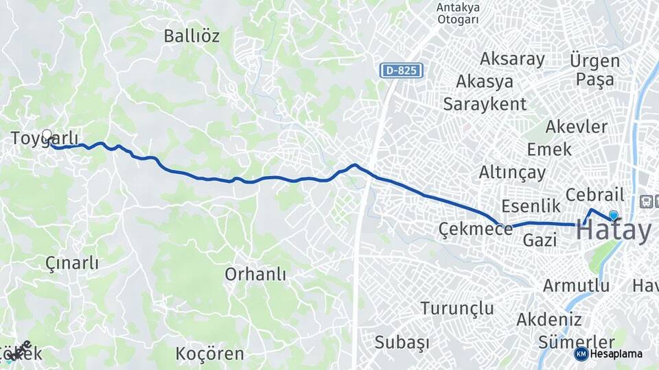 Hatay Toygarlı Defne Arası Kaç Km - Yol Haritası
