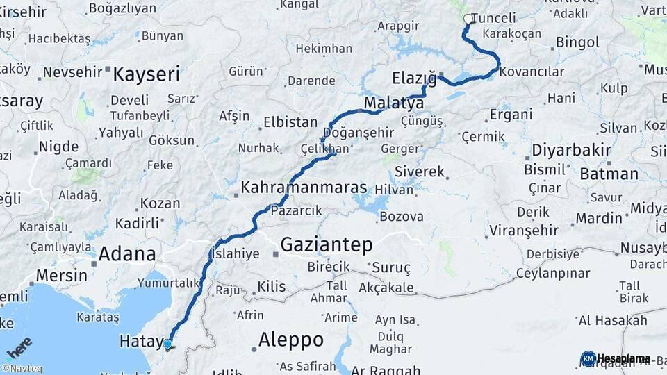 Hatay Tunceli Arası Kaç Km - Yol Haritası