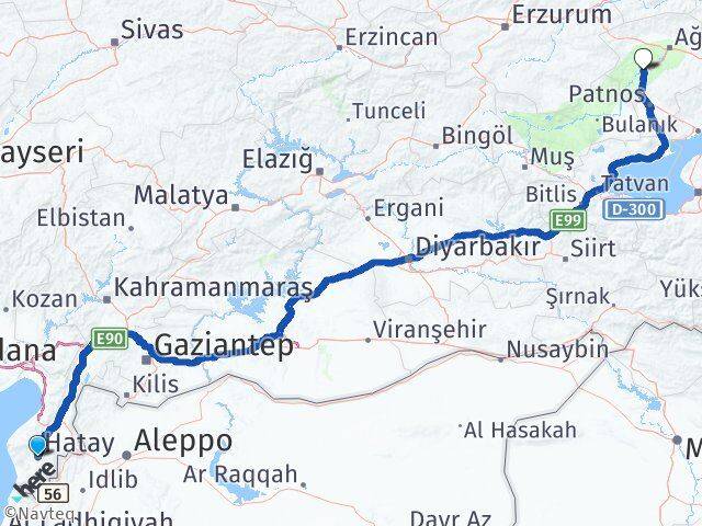 Hatay Tutak Ağrı Arası Kaç Km - Yol Haritası