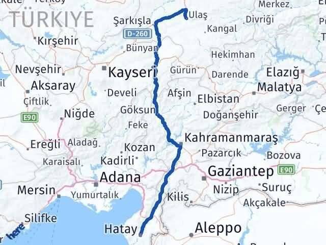 Hatay Ulaş Sivas Arası Kaç Km - Yol Haritası