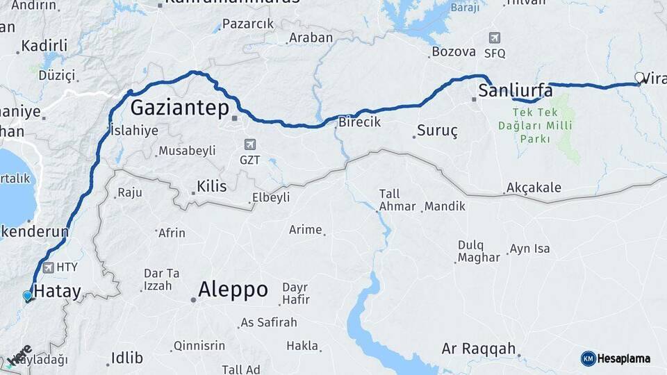 Hatay Viranşehir Şanlıurfa Arası Kaç Km - Yol Haritası