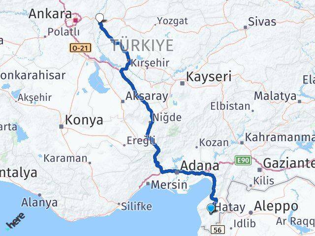 Hatay Yahşihan Kırıkkale Arası Kaç Km - Yol Haritası