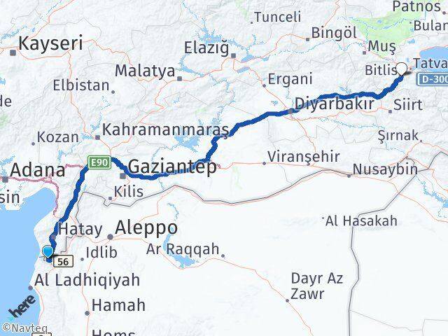 Yayladağı Bitlis Arası Kaç Km - Yol Tarifi