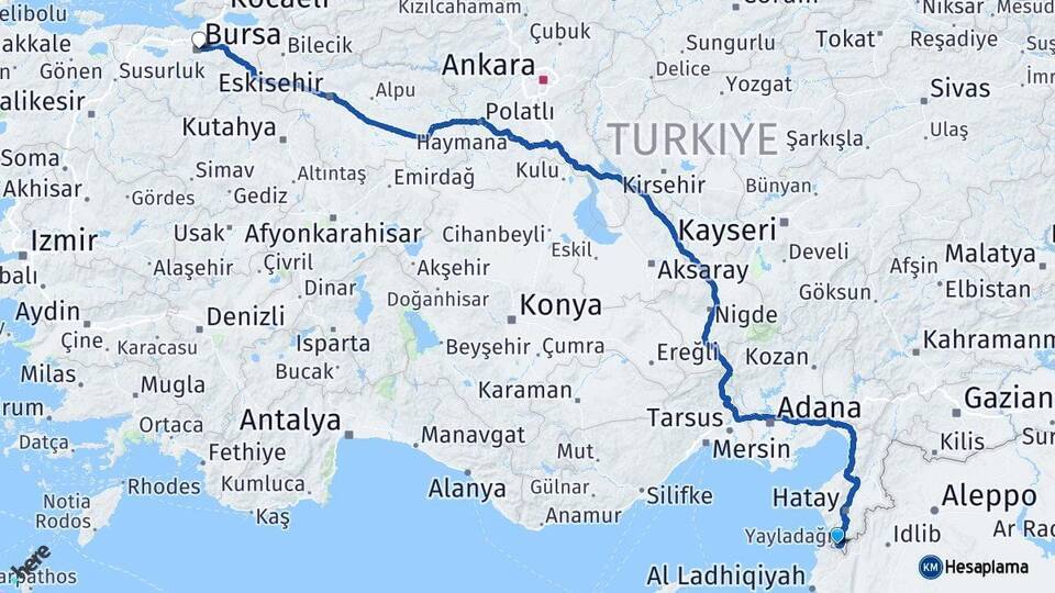 Yayladağı Bursa Arası Kaç Km - Yol Tarifi