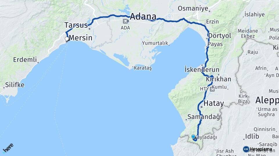 Hatay Yayladağı Mersin Arası Kaç Km - Yol Haritası