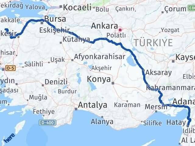Hatay Yenice Çanakkale Arası Kaç Km - Yol Haritası