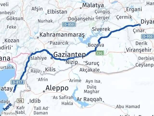 Hatay Yenişehir Diyarbakır Arası Kaç Km - Yol Haritası