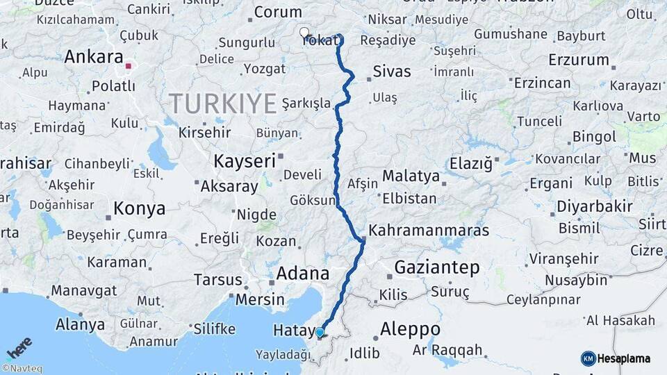 Hatay Zile Tokat Arası Kaç Km - Yol Haritası