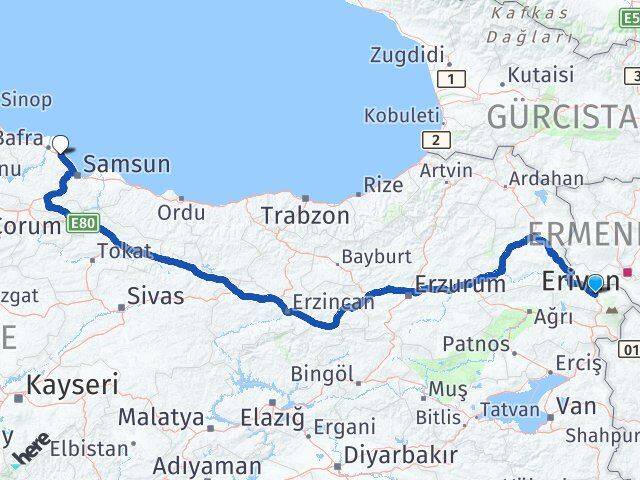 Iğdır 19 Mayıs Samsun Arası Kaç Km - Yol Haritası