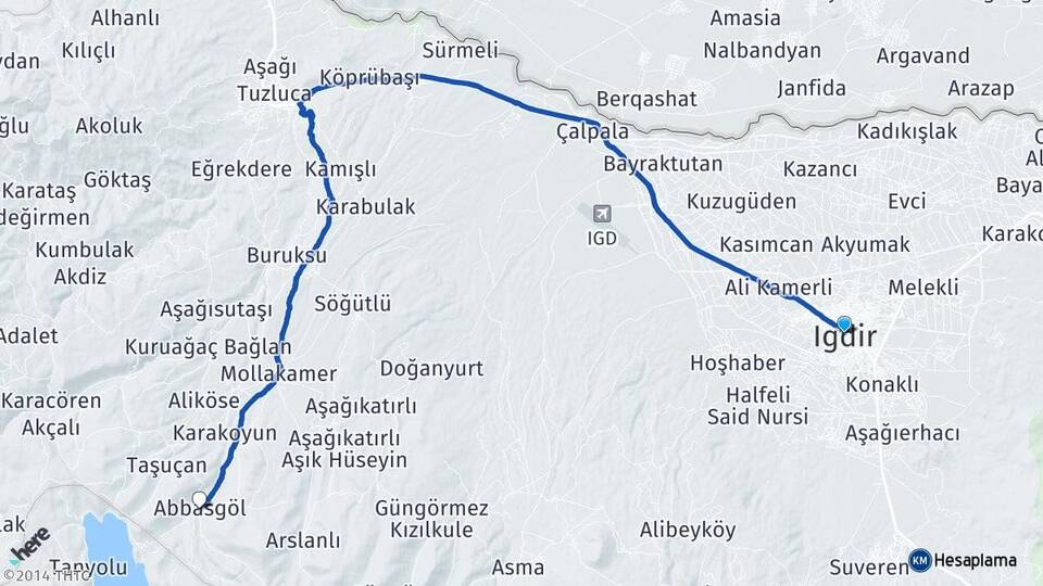 Iğdır Abbasgöl Tuzluca Arası Kaç Km - Yol Haritası