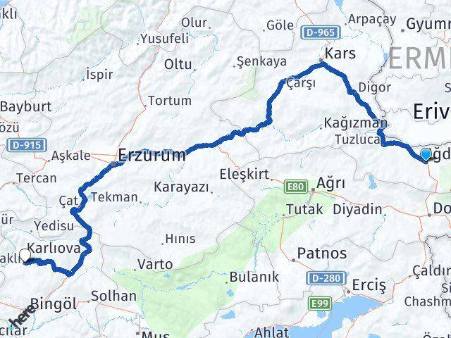 Iğdır Adaklı Bingöl Arası Kaç Km - Yol Haritası