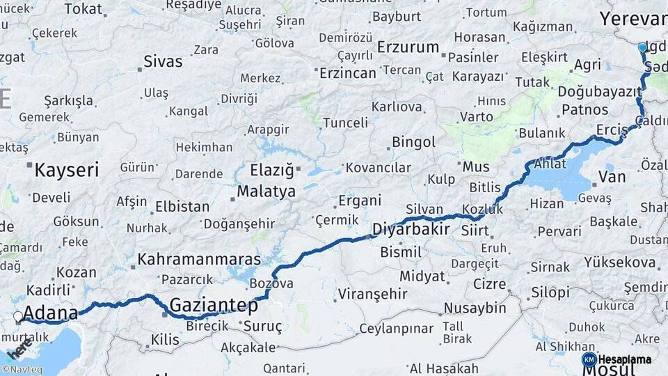Iğdır Adana Arası Kaç Km - Yol Haritası