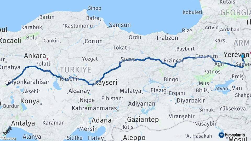 Iğdır Afyonkarahisar Arası Kaç Km - Yol Haritası