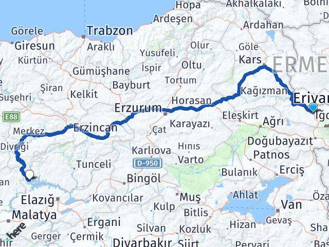 Iğdır Ağın Elazığ Arası Kaç Km - Yol Haritası