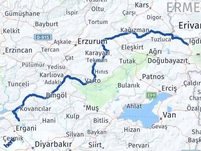 Iğdır Alacakaya Elazığ Arası Kaç Km - Yol Haritası