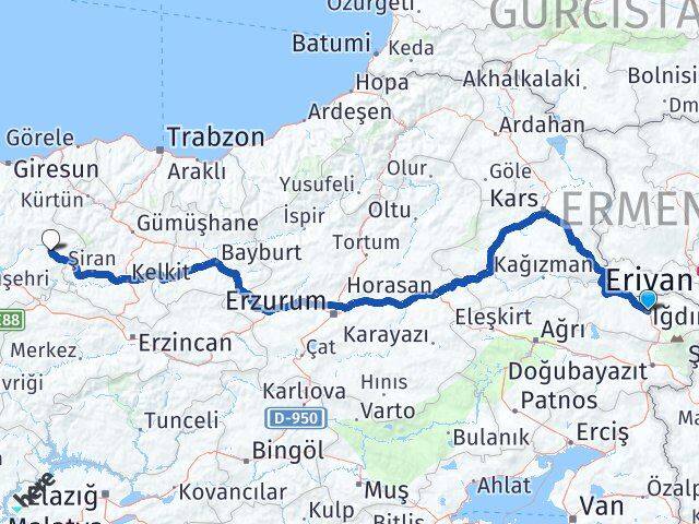 Iğdır Alucra Giresun Arası Kaç Km - Yol Haritası
