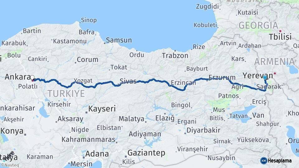 Iğdır Ankara Arası Kaç Km - Yol Haritası