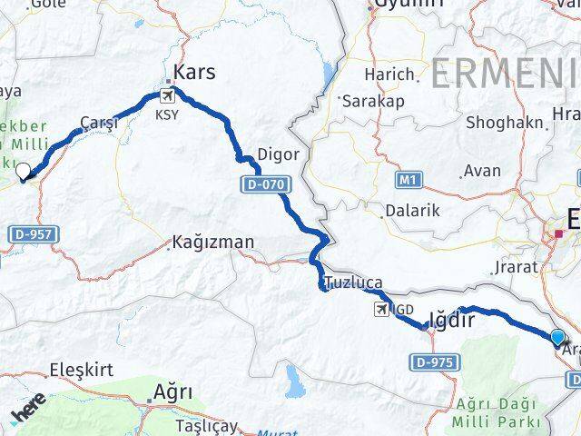 Iğdır Aralık Sarıkamış Kars Arası Kaç Km - Yol Haritası