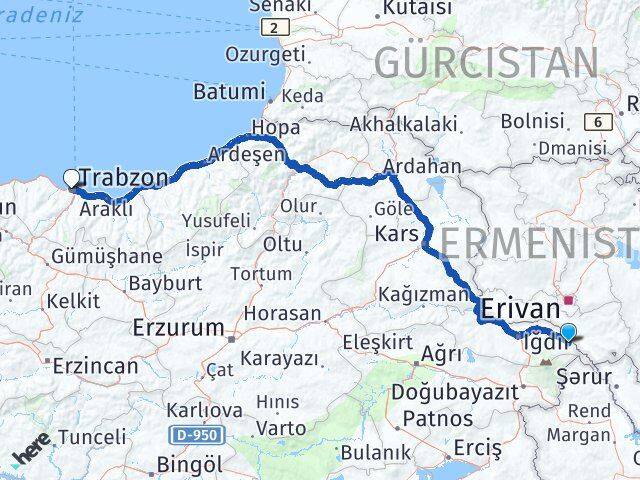 Iğdır Aralık Trabzon Arası Kaç Km - Yol Haritası