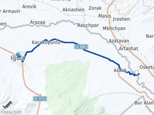 Iğdır Aşağıçiftlik Aralık Arası Kaç Km - Yol Haritası