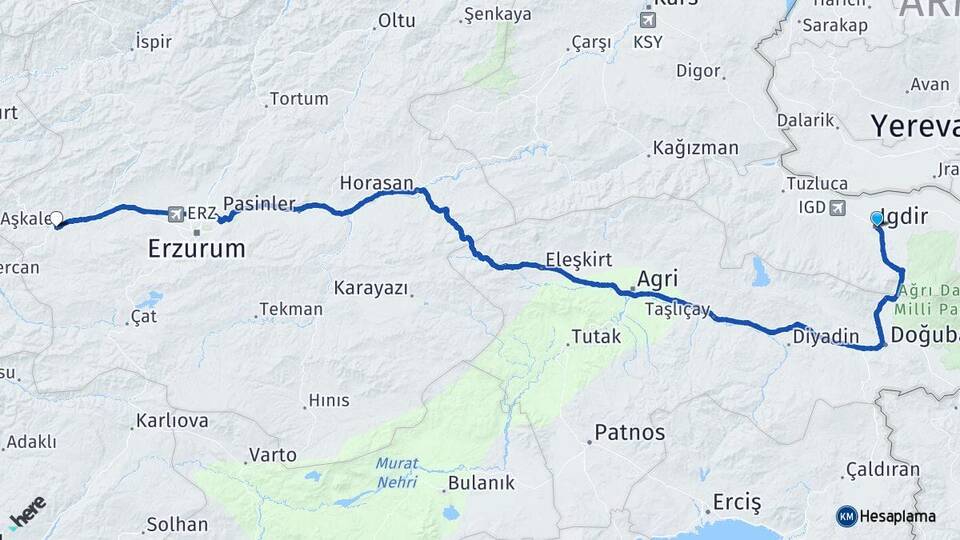 Iğdır Aşkale Erzurum Arası Kaç Km - Yol Haritası