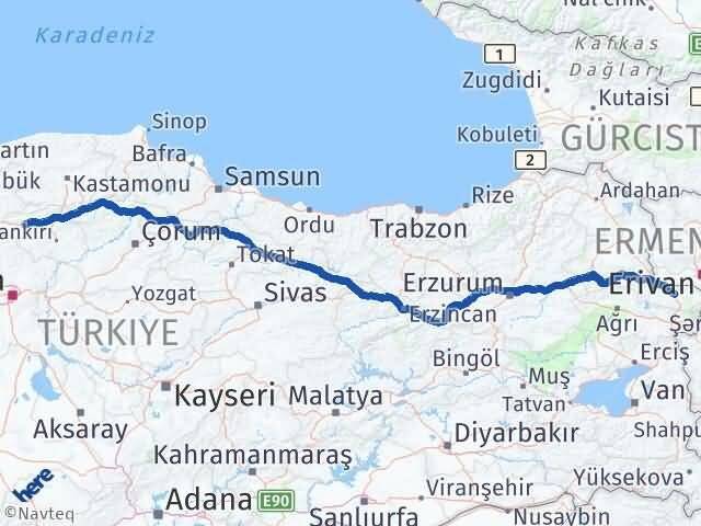 Iğdır Atkaracalar Çankırı Arası Kaç Km - Yol Haritası