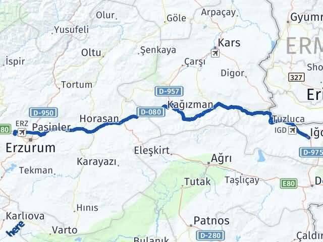 Iğdır Aziziye Erzurum Arası Kaç Km - Yol Haritası