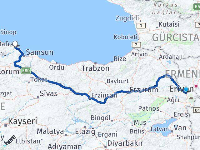 Iğdır Bafra Arası Kaç Km - Yol Tarifi