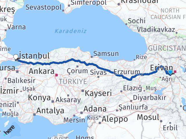 Iğdır Bağcılar İstanbul Arası Kaç Km - Yol Haritası