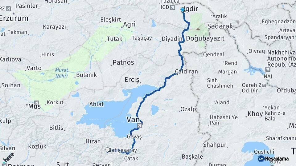 Iğdır Bahçesaray Van Arası Kaç Km - Yol Haritası