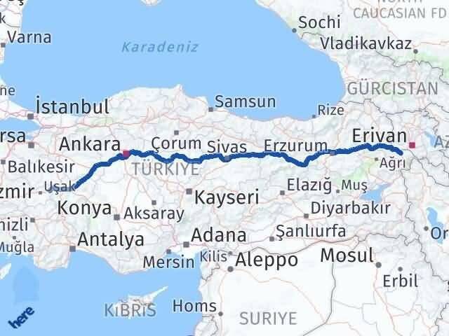 Iğdır Banaz Uşak Arası Kaç Km - Yol Haritası