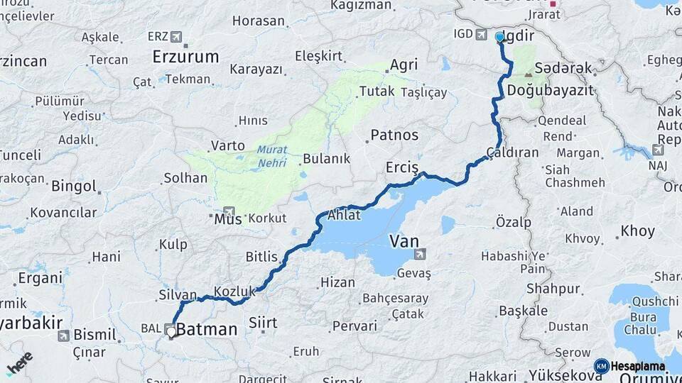 Iğdır Batman Arası Kaç Km - Yol Haritası