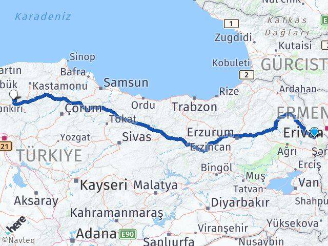 Iğdır Bayramören Çankırı Arası Kaç Km - Yol Haritası