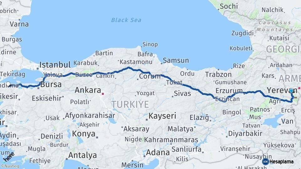 Iğdır Biga Çanakkale Arası Kaç Km - Yol Haritası