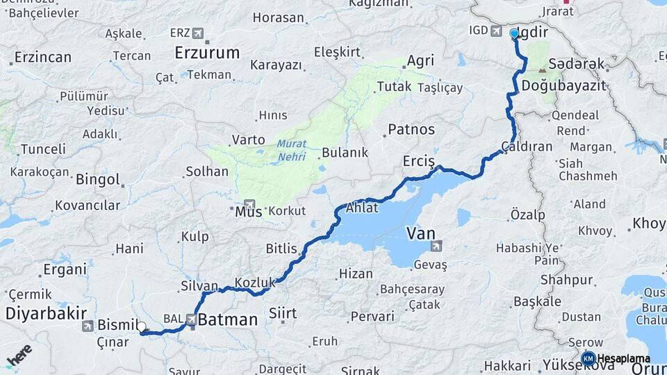 Iğdır Bismil Diyarbakır Arası Kaç Km - Yol Haritası