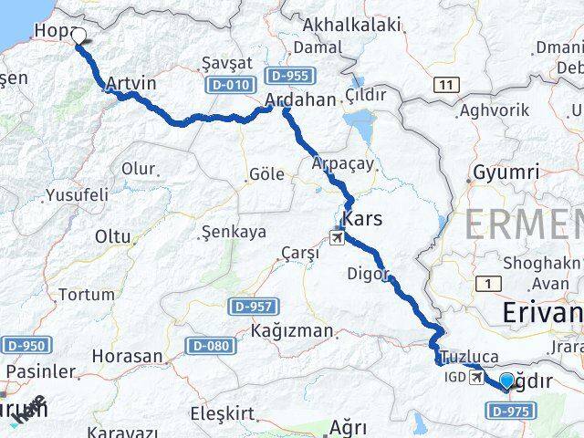 Iğdır Borçka Artvin Arası Kaç Km - Yol Haritası