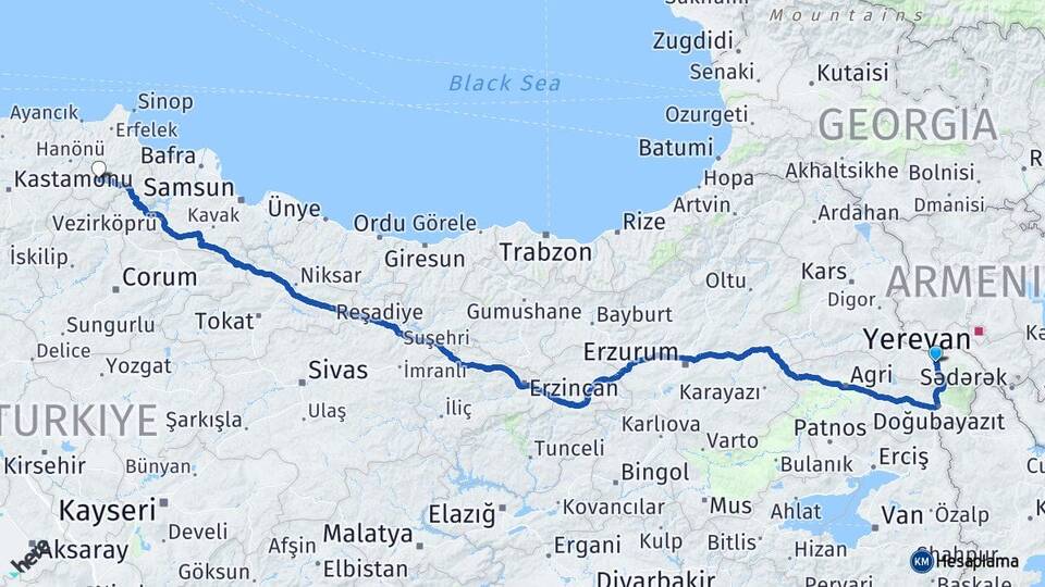 Iğdır Boyabat Sinop Arası Kaç Km - Yol Haritası