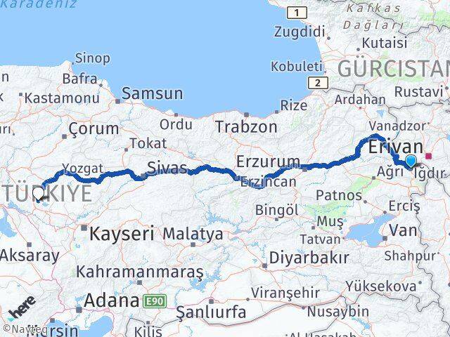 Iğdır Boztepe Kırşehir Arası Kaç Km - Yol Haritası