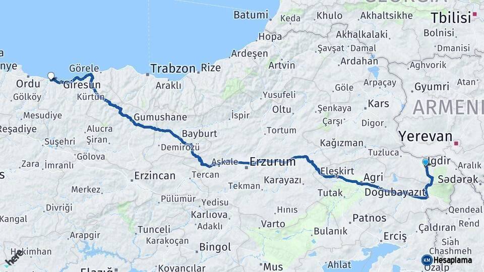 Iğdır Bulancak Giresun Arası Kaç Km - Yol Haritası