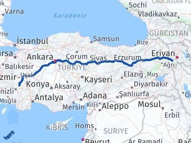 Iğdır Çal Denizli Arası Kaç Km - Yol Haritası
