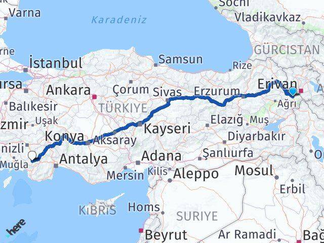 Iğdır Çameli Denizli Arası Kaç Km - Yol Haritası