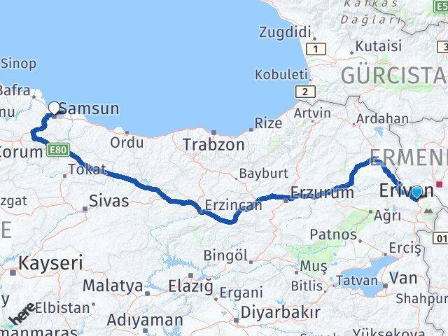 Iğdır Canik Samsun Arası Kaç Km - Yol Haritası