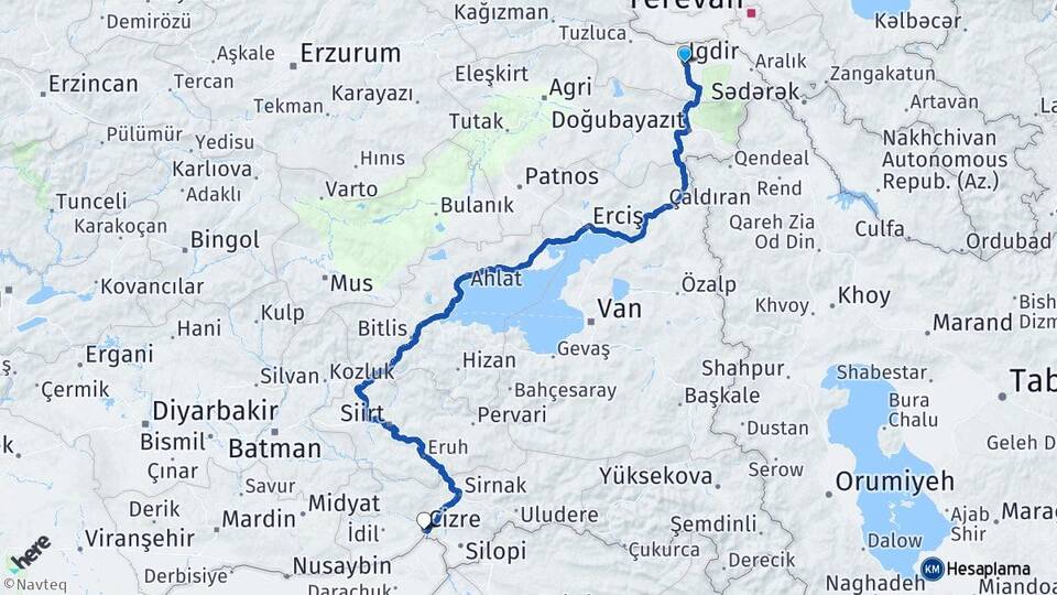 Iğdır Cizre Şırnak Arası Kaç Km - Yol Haritası