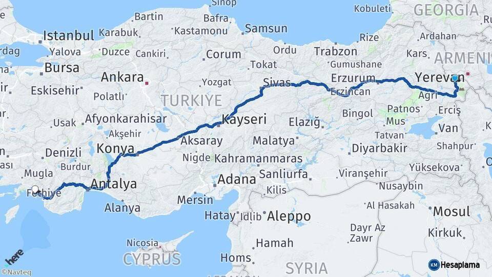 Iğdır Dalaman Muğla Arası Kaç Km - Yol Haritası