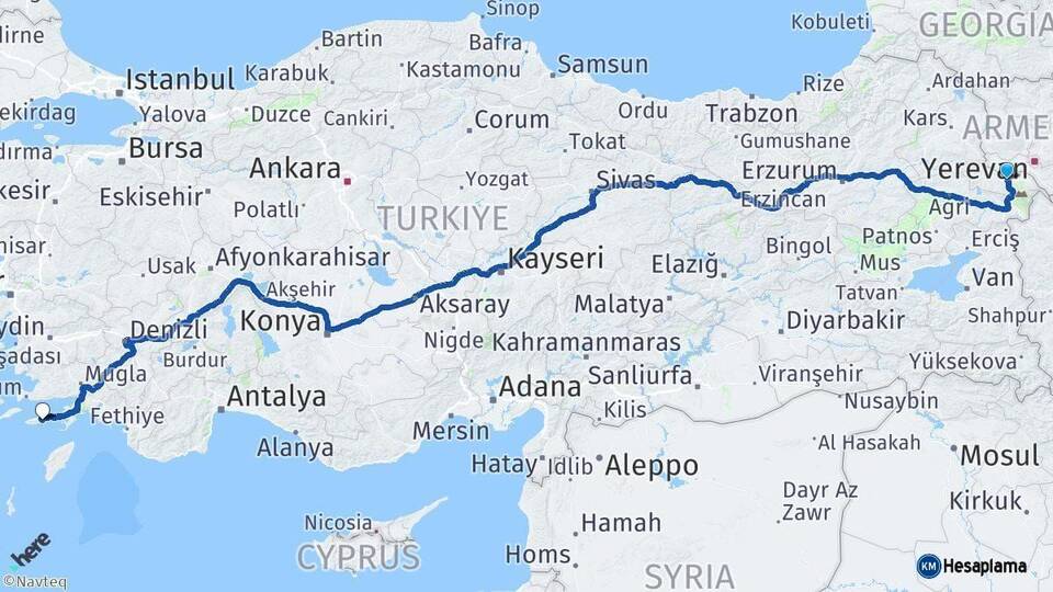 Iğdır Datça Muğla Arası Kaç Km - Yol Haritası