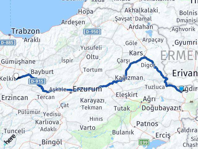 Iğdır Demirözü Bayburt Arası Kaç Km - Yol Haritası