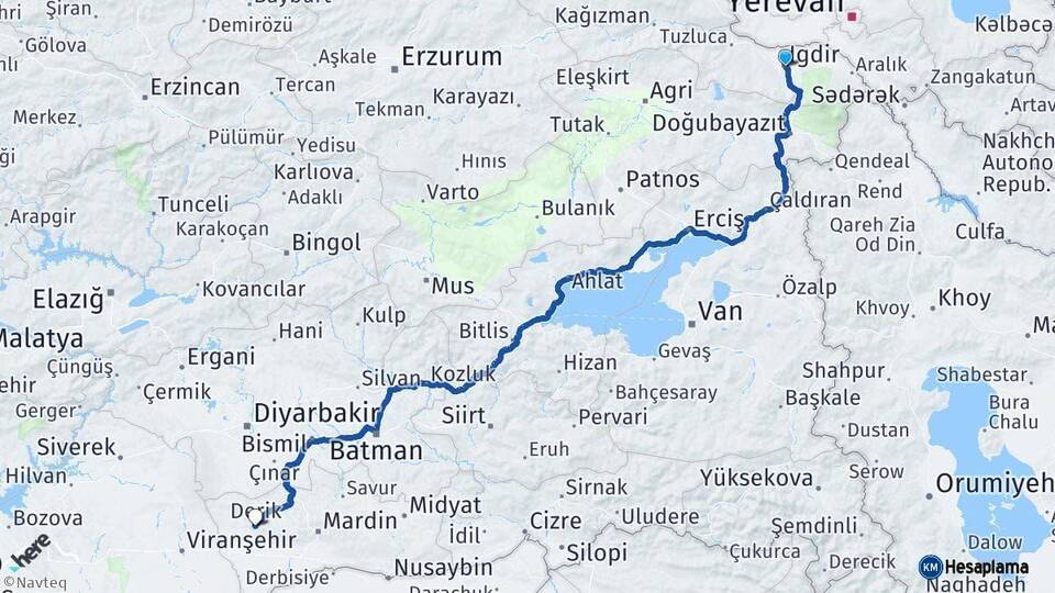 Iğdır Derik Mardin Arası Kaç Km - Yol Haritası