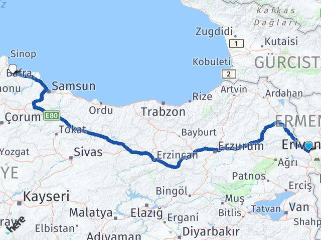 Iğdır Dikmen Sinop Arası Kaç Km - Yol Haritası