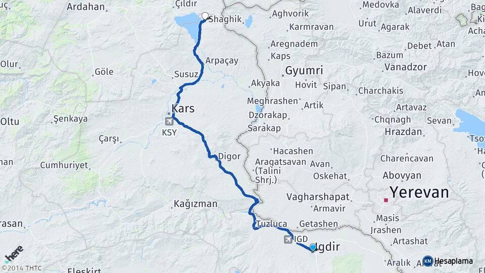 Iğdır Doğruyol Arpaçay Kars Arası Kaç Km - Yol Haritası