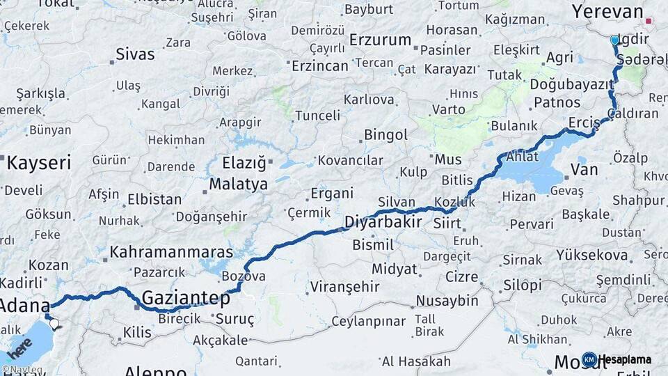 Iğdır Dörtyol Hatay Arası Kaç Km - Yol Haritası